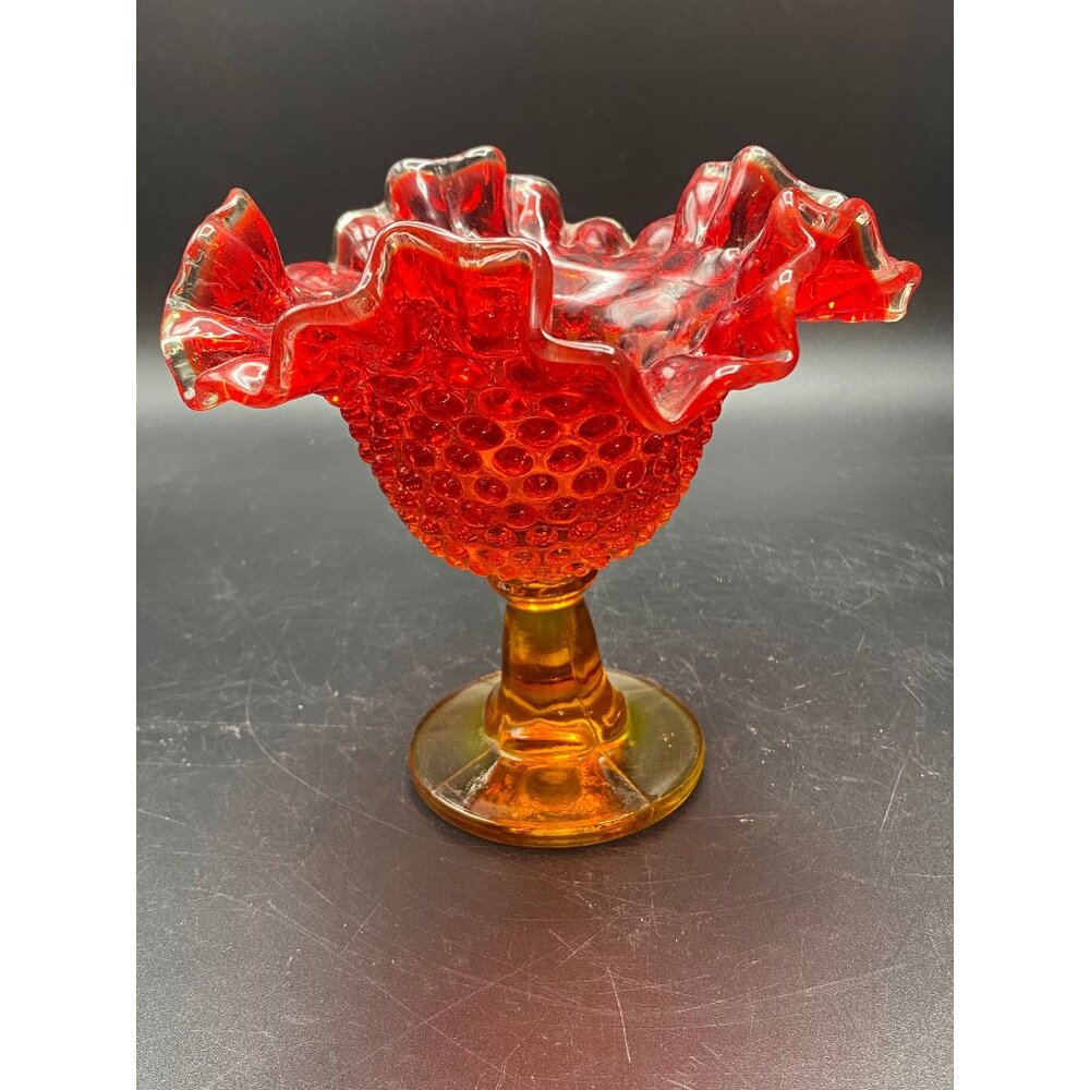 Fenton Amberina Hobnail Ruffled Compote